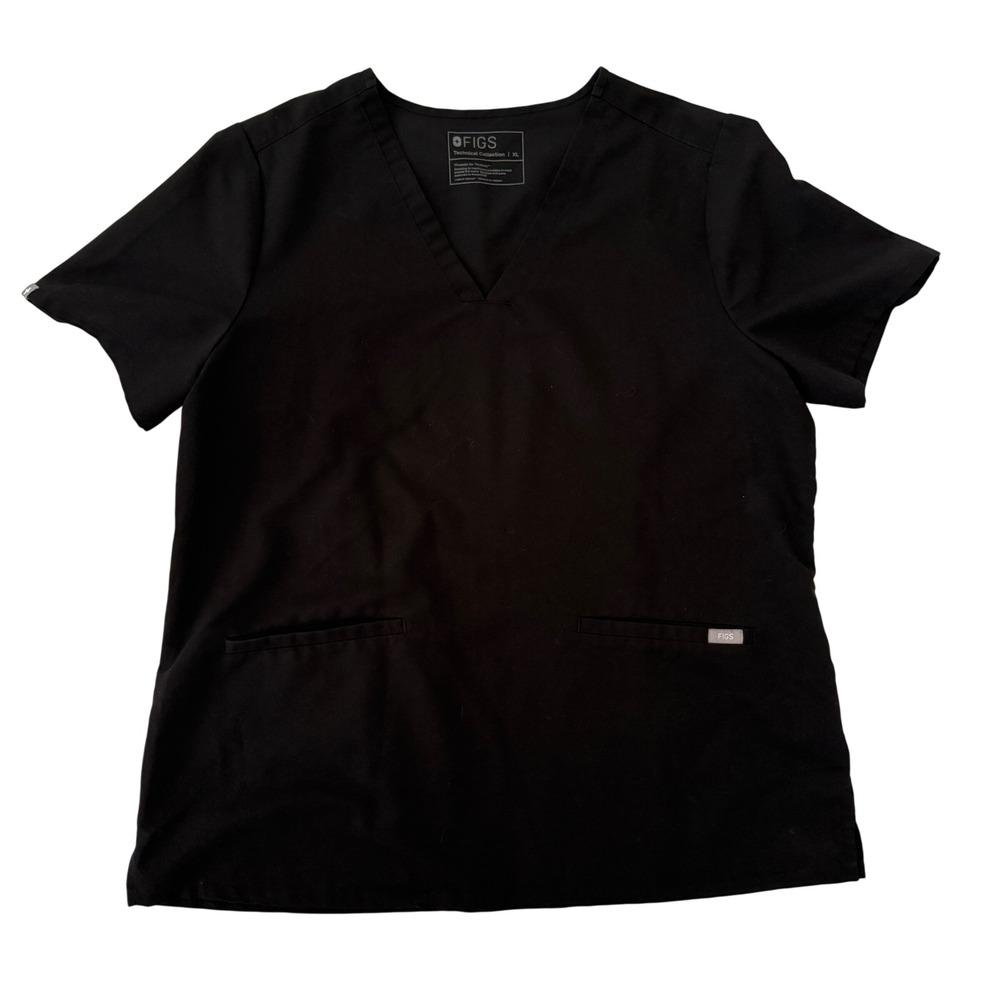 FIGS Technical Collection Women's XL Scrub Top Black V-Neck Short Sleeve